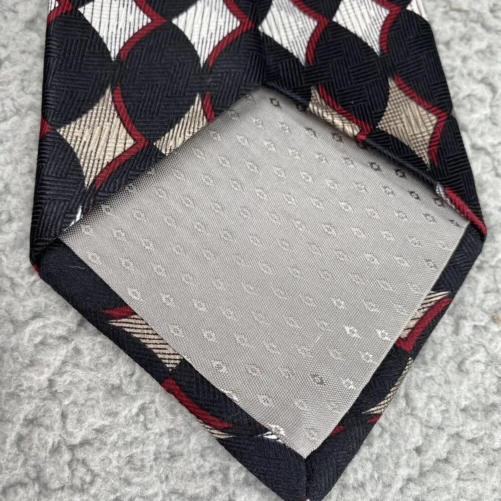 Vintage Givenchy Monsieur‎ Tie 100% Silk Mens Black Red Geometric Italian Fabric